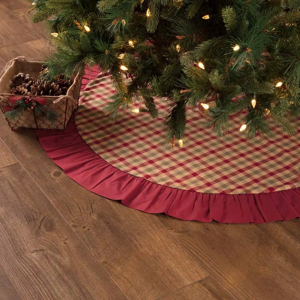 VHC Brands 48 In. Jonathan Plaid Natural Tan Traditional Christmas Decor Tree Skirt 4 VHC Brands 48 In. Jonathan Plaid Natural Tan Traditional Christmas Decor Tree Skirt - Image 4