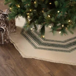 VHC Brands 48 In. Green Vintage Burlap Stripe Farmhouse Christmas Decor Tree Skirt 7 VHC Brands 48 In. Green Vintage Burlap Stripe Farmhouse Christmas Decor Tree Skirt -Christmas decorations shop vhc brands christmas tree skirts collars 42461 31 1000