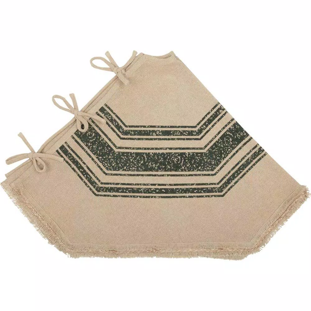 VHC Brands 48 In. Green Vintage Burlap Stripe Farmhouse Christmas Decor Tree Skirt 3 VHC Brands 48 In. Green Vintage Burlap Stripe Farmhouse Christmas Decor Tree Skirt - Image 3