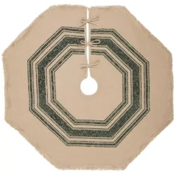 VHC Brands 48 In. Green Vintage Burlap Stripe Farmhouse Christmas Decor Tree Skirt