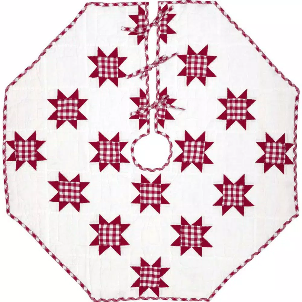 VHC Brands 48 In. Red Emmie Farmhouse Christmas Decor Patchwork Tree Skirt 1 VHC Brands 48 In. Red Emmie Farmhouse Christmas Decor Patchwork Tree Skirt