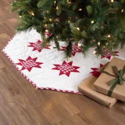 VHC Brands 60 In. Red Emmie Farmhouse Christmas Decor Patchwork Tree Skirt -Christmas decorations shop vhc brands christmas tree skirts collars 42509 31 1000