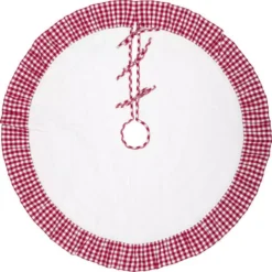 VHC Brands 48 In. Red Emmie Farmhouse Christmas Decor Ruffled Tree Skirt