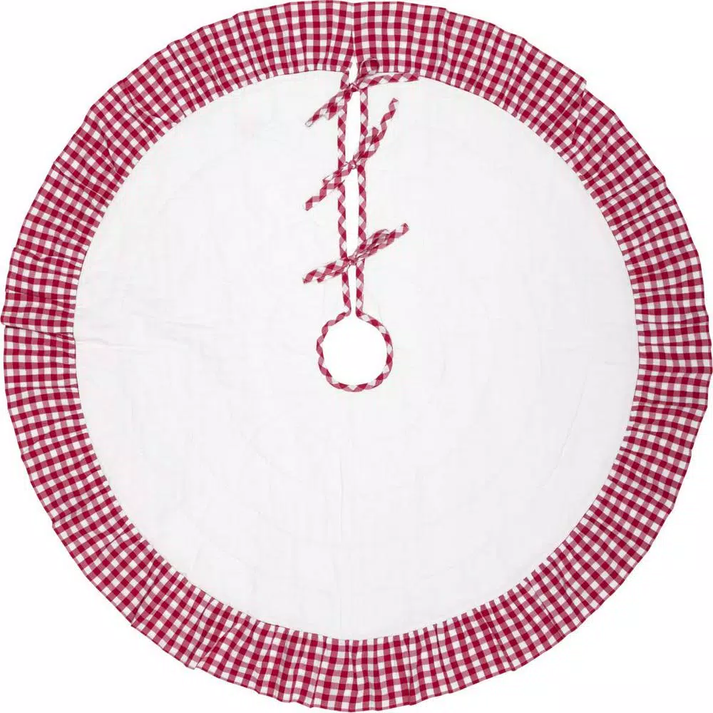 VHC Brands 48 In. Red Emmie Farmhouse Christmas Decor Ruffled Tree Skirt 1 VHC Brands 48 In. Red Emmie Farmhouse Christmas Decor Ruffled Tree Skirt