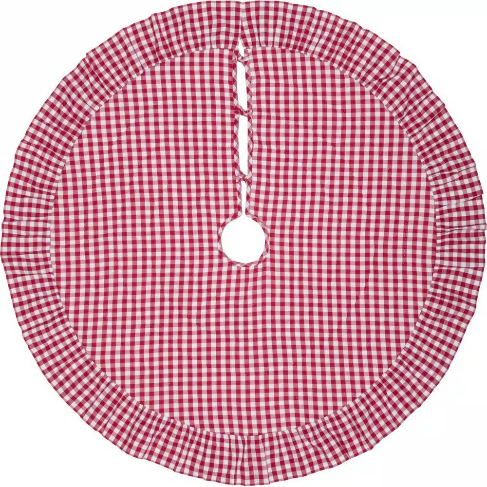 VHC Brands 48 In. Red Emmie Farmhouse Christmas Decor Ruffled Tree Skirt 2 VHC Brands 48 In. Red Emmie Farmhouse Christmas Decor Ruffled Tree Skirt - Image 2
