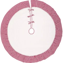 VHC Brands 60 In. Red Emmie Farmhouse Christmas Decor Ruffled Tree Skirt