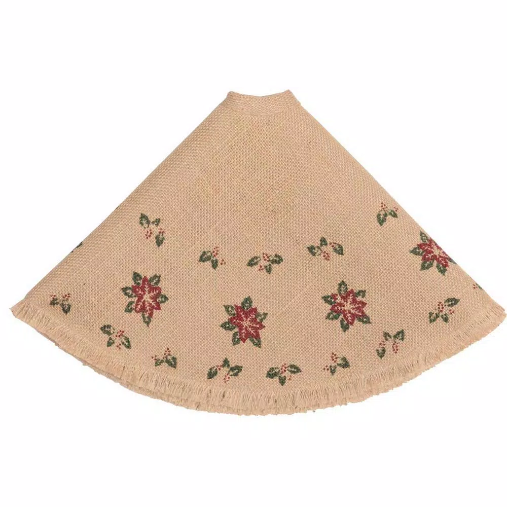 VHC Brands 21 In. Jute Burlap Poinsettia Natural Tan Holiday Decor Tree Skirt 3 VHC Brands 21 In. Jute Burlap Poinsettia Natural Tan Holiday Decor Tree Skirt - Image 3
