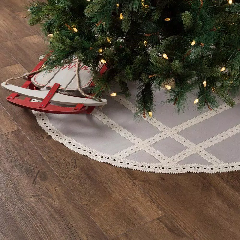 VHC Brands 48 In. Grey Margot Farmhouse Christmas Decor Tree Skirt 4 VHC Brands 48 In. Grey Margot Farmhouse Christmas Decor Tree Skirt - Image 4