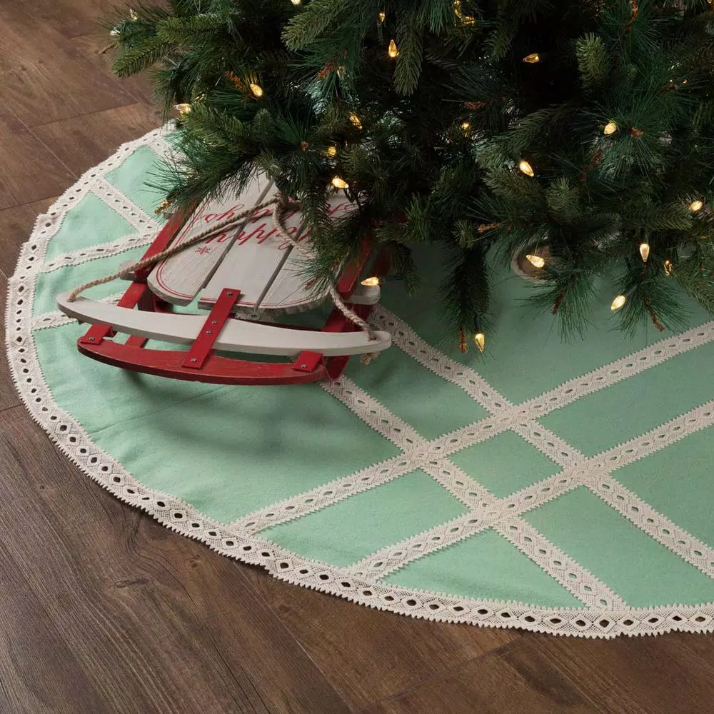 VHC Brands 60 In. Mint Margot Farmhouse Christmas Decor Tree Skirt 4 VHC Brands 60 In. Mint Margot Farmhouse Christmas Decor Tree Skirt - Image 4