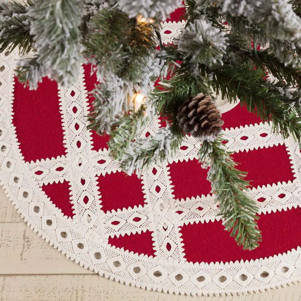 VHC Brands 21 In. Red Margot Farmhouse Christmas Decor Tree Skirt 4 VHC Brands 21 In. Red Margot Farmhouse Christmas Decor Tree Skirt - Image 4