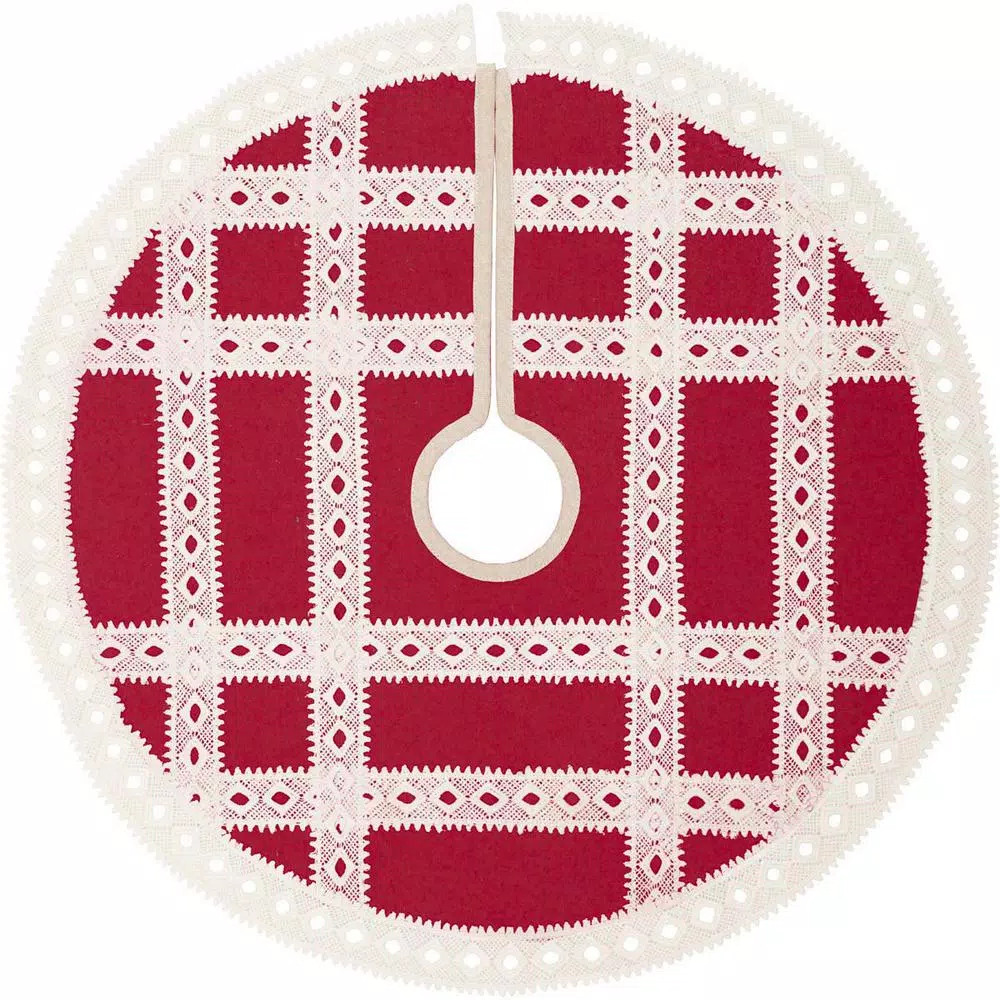 VHC Brands 21 In. Red Margot Farmhouse Christmas Decor Tree Skirt 1 VHC Brands 21 In. Red Margot Farmhouse Christmas Decor Tree Skirt