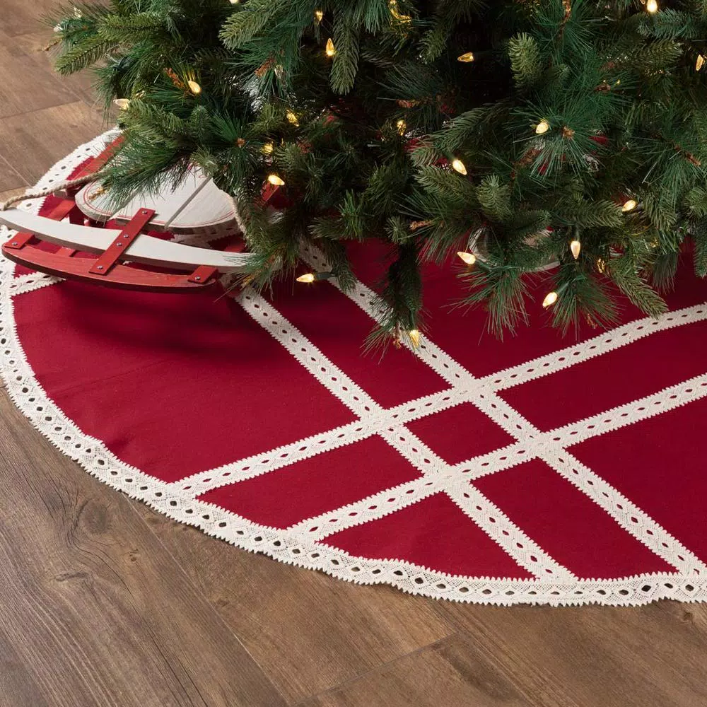 VHC Brands 60 In. Red Margot Farmhouse Christmas Decor Tree Skirt 4 VHC Brands 60 In. Red Margot Farmhouse Christmas Decor Tree Skirt - Image 4