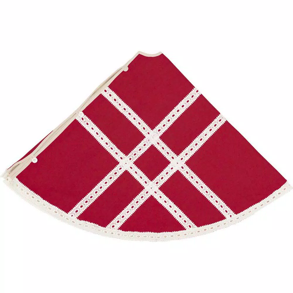VHC Brands 60 In. Red Margot Farmhouse Christmas Decor Tree Skirt 3 VHC Brands 60 In. Red Margot Farmhouse Christmas Decor Tree Skirt - Image 3