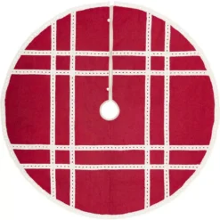VHC Brands 60 In. Red Margot Farmhouse Christmas Decor Tree Skirt
