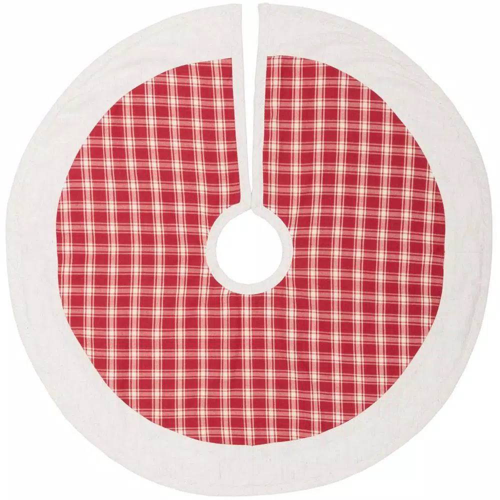 VHC Brands 21 In. Red Plaid Christmas Farmhouse Decor Tree Skirt 1 VHC Brands 21 In. Red Plaid Christmas Farmhouse Decor Tree Skirt