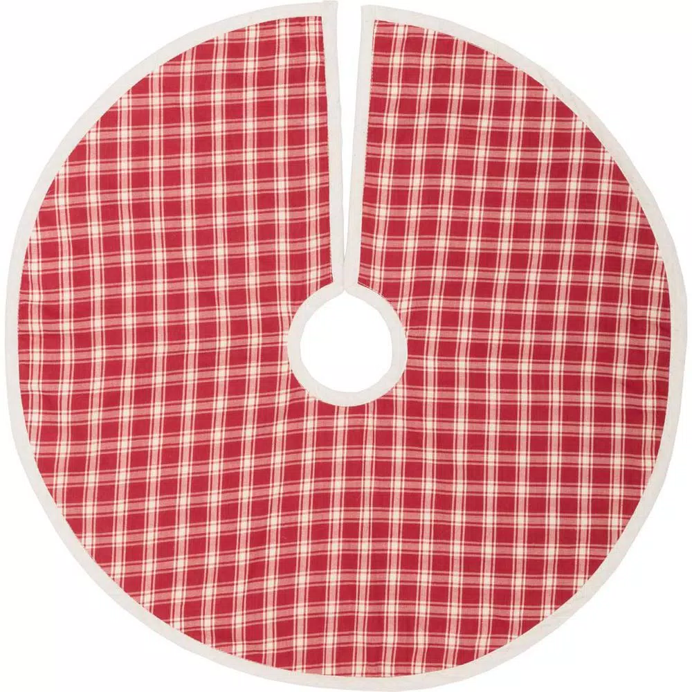VHC Brands 21 In. Red Plaid Christmas Farmhouse Decor Tree Skirt 2 VHC Brands 21 In. Red Plaid Christmas Farmhouse Decor Tree Skirt - Image 2