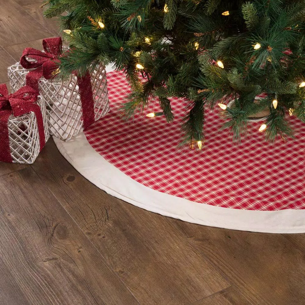 VHC Brands 48 In. Red Plaid Christmas Farmhouse Decor Tree Skirt 4 VHC Brands 48 In. Red Plaid Christmas Farmhouse Decor Tree Skirt - Image 4
