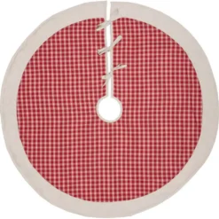 VHC Brands 48 In. Red Plaid Christmas Farmhouse Decor Tree Skirt