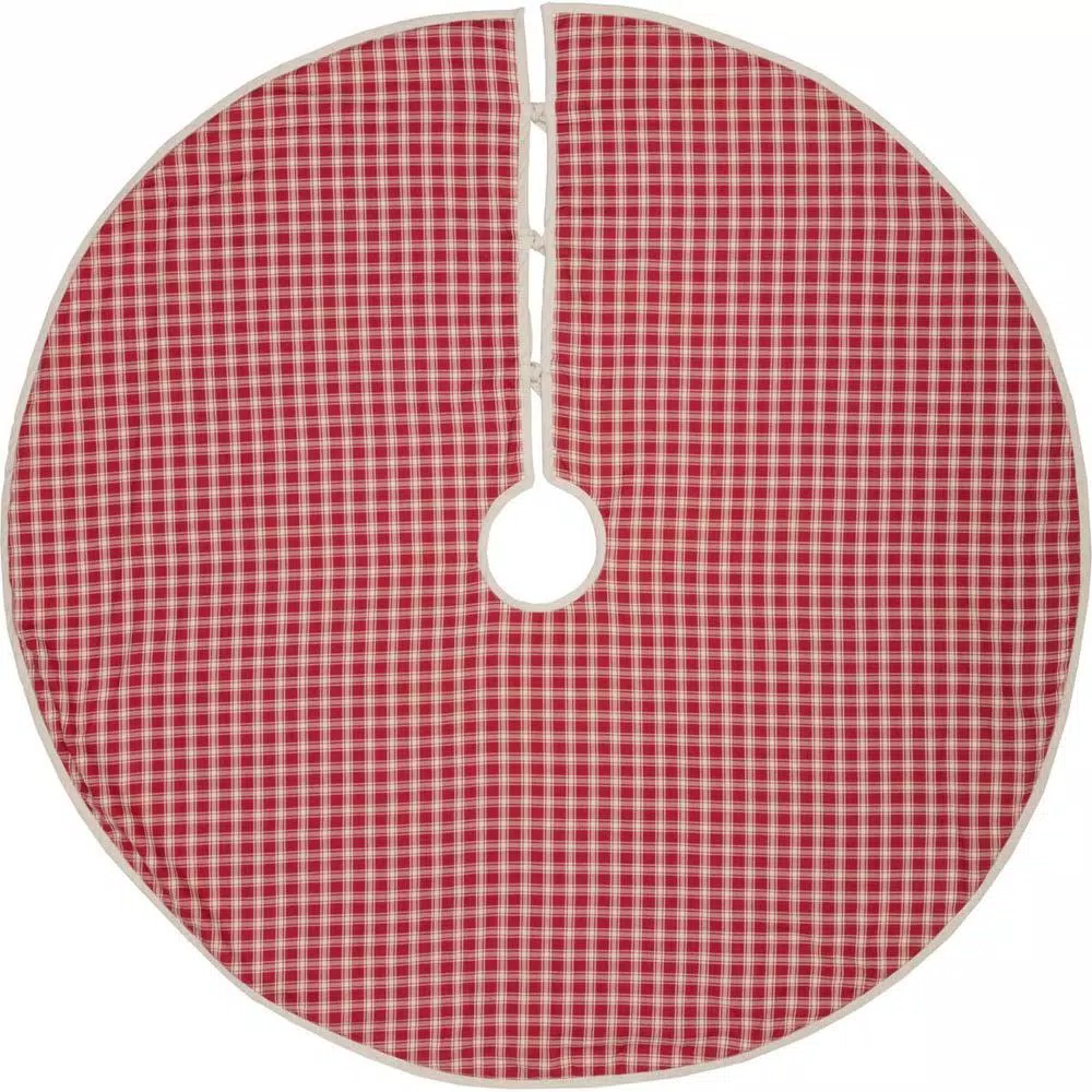 VHC Brands 48 In. Red Plaid Christmas Farmhouse Decor Tree Skirt 2 VHC Brands 48 In. Red Plaid Christmas Farmhouse Decor Tree Skirt - Image 2