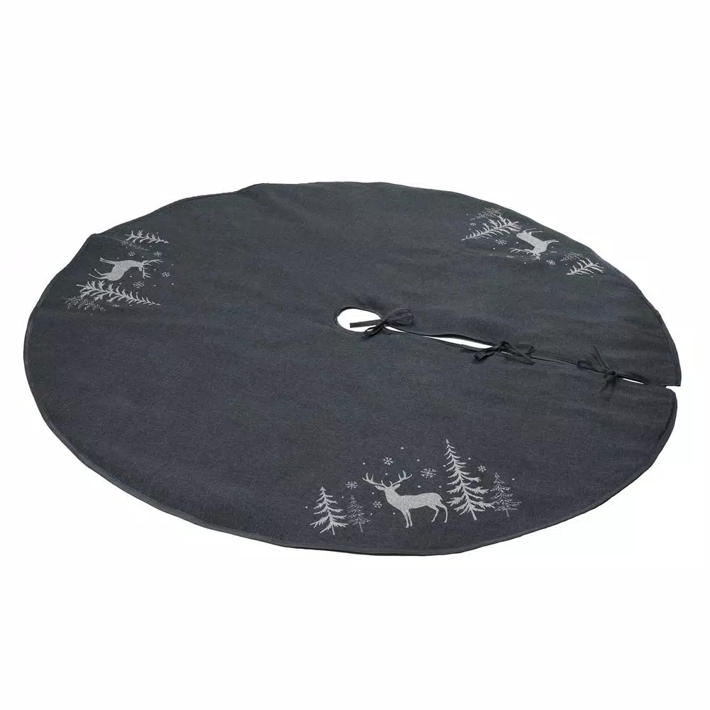 Xia Home Fashions 56 In. Deer In Snowing Forest Round Christmas Tree Skirt In Dark Gray 4 Xia Home Fashions 56 In. Deer In Snowing Forest Round Christmas Tree Skirt In Dark Gray - Image 4