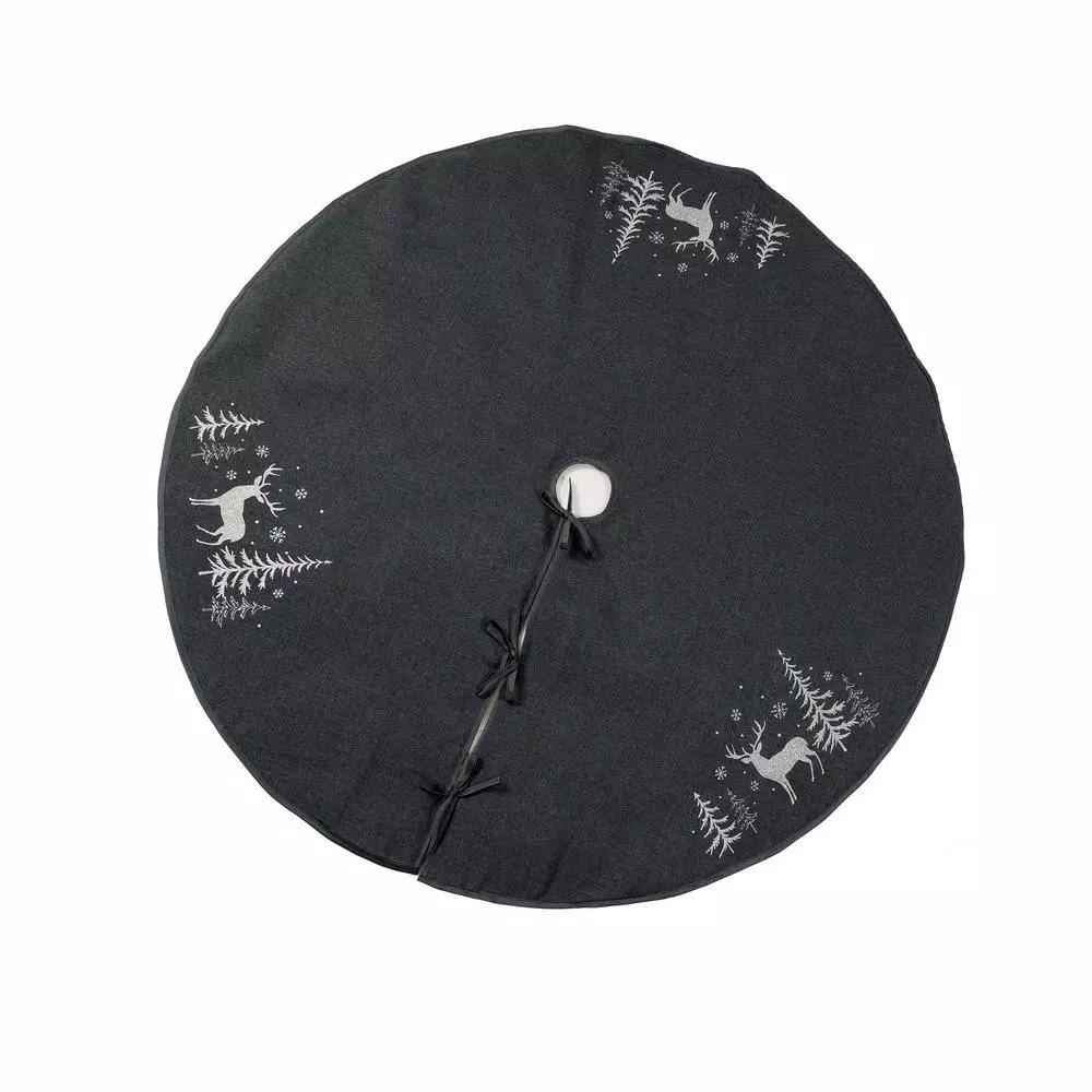 Xia Home Fashions 56 In. Deer In Snowing Forest Round Christmas Tree Skirt In Dark Gray 1 Xia Home Fashions 56 In. Deer In Snowing Forest Round Christmas Tree Skirt In Dark Gray